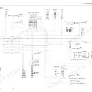 Takeuchi TB210R electrical circuit diagram showing starter, alternator, fuse box, relays, and key switch wiring connections.