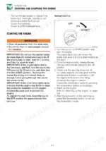 takeuchi-tb2150-hydraulic-excavator-operator-manual-an4e000-procedures-150.webp Takeuchi TB2150 operator manual page showing procedures for starting and stopping the engine with ignition key diagram.