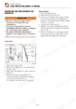 takeuchi-tb2150-hydraulic-excavator-operator-manual-an4e000-procedures-214.webp Takeuchi TB2150 daily engine oil inspection and replenishment procedure with dipstick diagram and safety warnings.