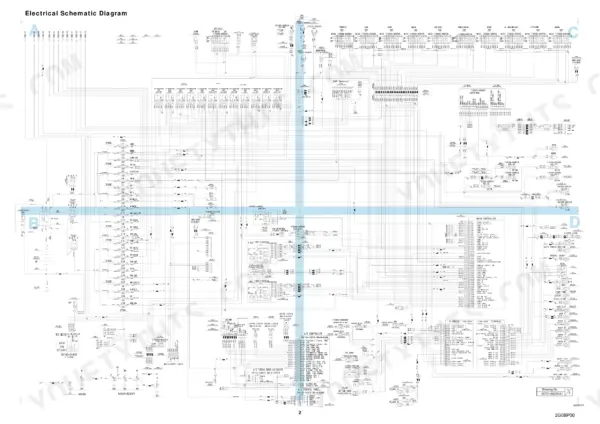 takeuchi-tb2150-hydraulic-excavator-service-manual-cn4e000-wiring-54.webp Takeuchi TB2150 electrical schematic diagram showing main controller, fuse box, switches, and cab harness wiring connections.