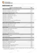 takeuchi-tb216-mini-excavator-operator-manual-ac6e006-maintenance-146.webp Takeuchi TB216 maintenance list table showing inspection intervals and page references for daily, 50, 100, and 250-hour service tasks.