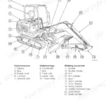 Takeuchi TB228, TB235, TB250 canopy component diagram identifying upperstructure, undercarriage, and working equipment parts.