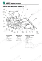 takeuchi-tb228-tb235-tb250-mini-excavator-operator-manual-ag7e017-controls-46.webp Takeuchi TB228, TB235, TB250 canopy component diagram identifying upperstructure, undercarriage, and working equipment parts.