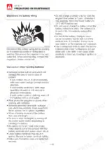 takeuchi-tb230-mini-excavator-operator-manual-ae8e001-page-42.webp Takeuchi TB230 safety manual page detailing battery maintenance precautions, handling procedures, and explosion hazard warnings.