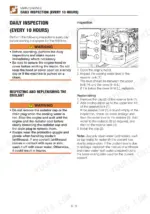 takeuchi-tb230-mini-excavator-operator-manual-ae8e001-procedures-180.webp Takeuchi TB230 daily maintenance procedure for inspecting and replenishing the engine cooling water reserve tank.