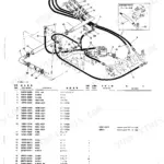 Takeuchi TB25, 250 exploded view diagram of upper hydraulic piping and parts list for breaker ports.