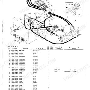 Takeuchi TB25, 250 exploded view diagram of upper hydraulic piping and parts list for breaker ports.