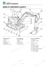 takeuchi-tb260-mini-excavator-operator-manual-aq0e007-controls-52.webp Takeuchi TB260 canopy component diagram identifying upperstructure, undercarriage, and working equipment parts.