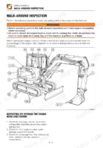 takeuchi-tb260-mini-excavator-operator-manual-aq0e007-maintenance-184.webp Takeuchi TB260 walk-around inspection diagram showing daily maintenance check points for engine, tracks, and hydraulic system.
