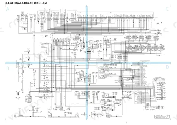 takeuchi-tb280fr-hydraulic-excavator-service-manual-cl9e002-wiring-49.webp Takeuchi TB280FR electrical circuit diagram showing ECU, main controller, sensors, relays, and fuse box wiring connections.