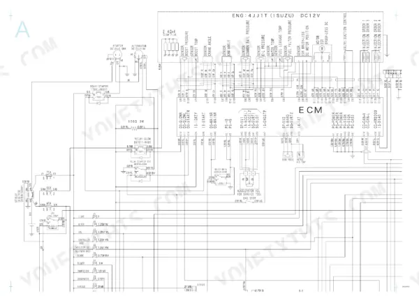 Takeuchi TB290 Isuzu 4JJ1T engine ECM wiring diagram showing sensors, relays, and starter connections.