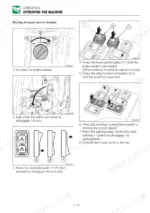 takeuchi-tb295w-hydraulic-excavator-operator-manual-aw6e005-procedures-139.webp Takeuchi TB295W operating procedures for moving forward and reverse, showing engine speed, safety lever, and travel pedal controls.