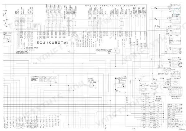 takeuchi-tl10-track-loader-service-manual-cu6e005-wiring-41.webp Takeuchi TL10 wiring diagram showing Kubota engine ECU connections, sensors, relays, fuses, and electrical system components.