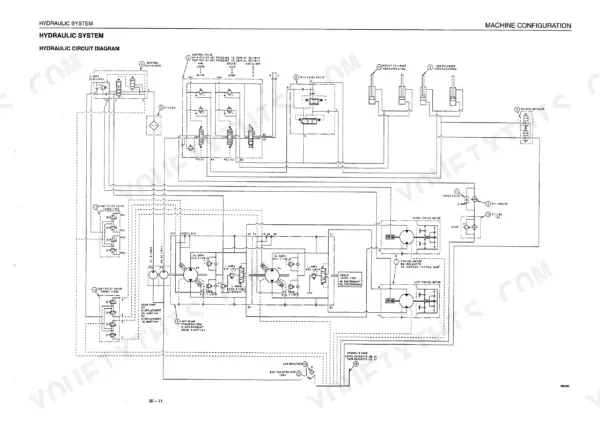 Takeuchi TL126 hydraulic circuit diagram showing pumps, control valves, travel motors, and cylinders for machine configuration.