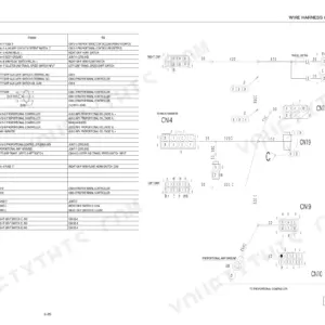 Takeuchi TL220 wire harness wiring diagram showing connector pinouts for proportional controller, auxiliary solenoids, and grips.