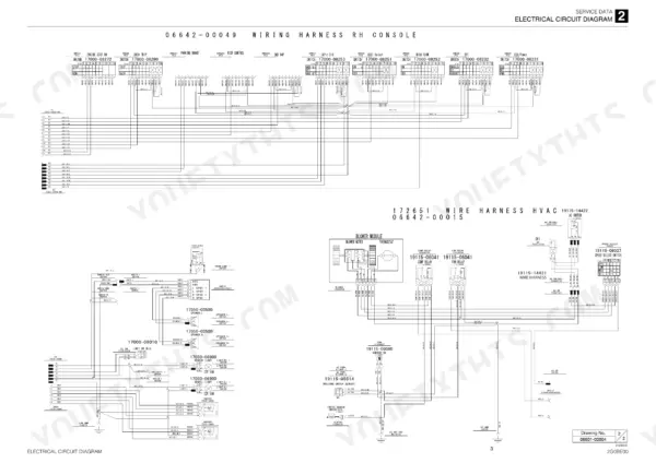 Takeuchi TL8 wiring diagram for RH console, HVAC harness, blower module, and electrical switches.
