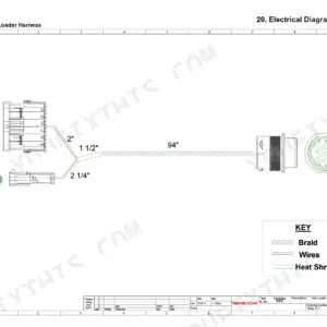 Takeuchi TS50V, TS60V auxiliary loader harness wiring diagram showing P68 and P18 connector pinouts and cable dimensions.