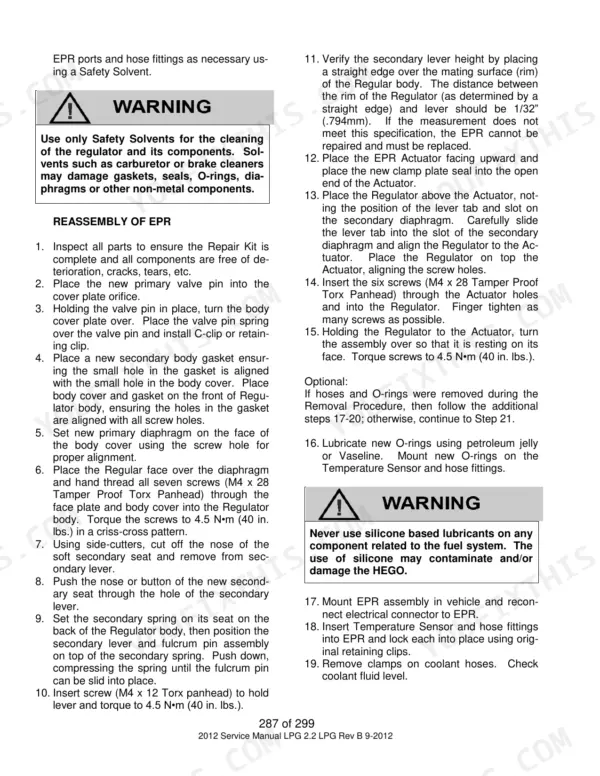 Utilev 2.2L Mazda Engine EPR regulator reassembly and installation procedures with torque specifications.