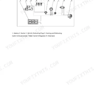Utilev A490BPG electric system diagram showing battery, starter, preheating plugs, alternator, and main switch.