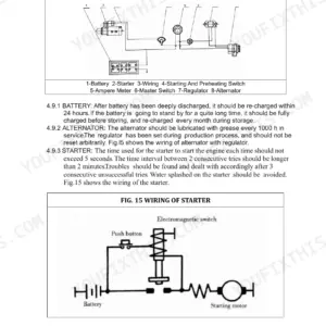 Utilev NB485BPG electrical system diagram, starter wiring schematic, and maintenance procedures for battery and alternator.
