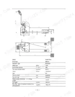 utilev-ut-1-5-we-electric-pallet-truck-operator-manual-76502805-specs-7.webp Utilev UT 1.5 WE pallet truck dimension diagrams and technical specification table including load, lift height, and tire sizes.