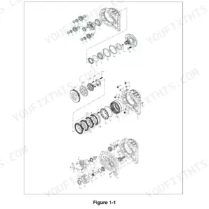 Utilev UT13PTE to UT20PTE Series exploded view diagram of the transmission drive axle structure.