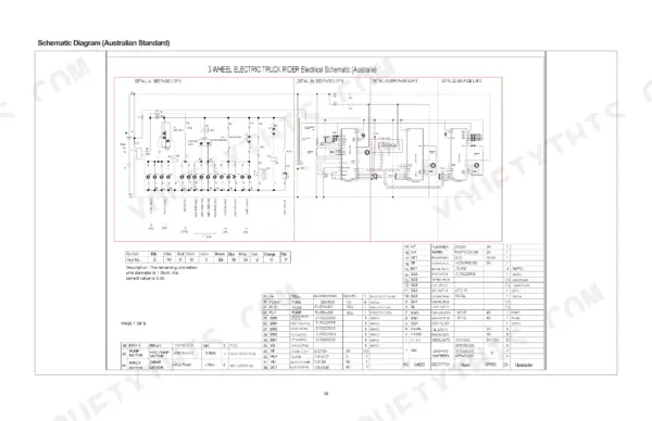 Utilev UT13PTE to UT20PTE Series 3-wheel electric truck electrical schematic and component parts list.