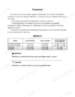 utilev-ut15pfe-variants-4-wheel-electric-counterbalanced-forklift-truck-service-manual-76502794-specs-3.webp Utilev UT15PFE to UT35PFE Series foreword page with model specifications and safety definitions table.