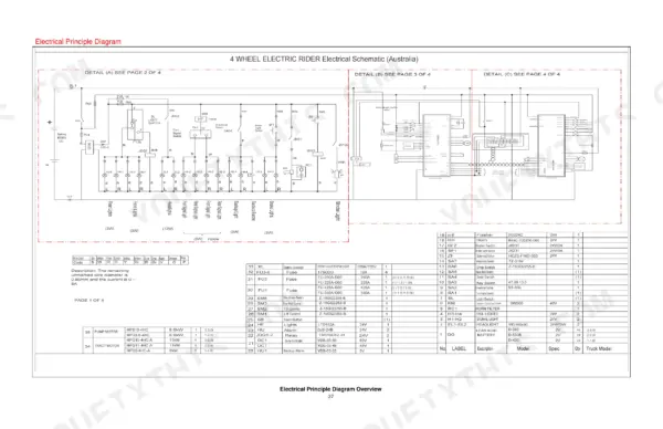 Utilev UT15PFE to UT35PFE Series 4-wheel electric rider electrical schematic and component table