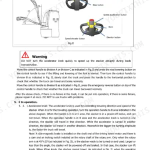 Utilev UT15WSL, UT15WSS, UT15WS control handle diagram, operation zones, and accelerator knob usage instructions.