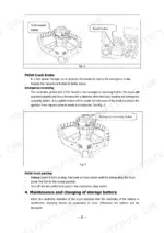 utilev-ut20we-electric-pallet-truck-operator-manual-76507614-operations-10.webp Utilev UT20WE operator manual showing pallet truck brake, emergency reversing button, parking, and battery charging procedures.