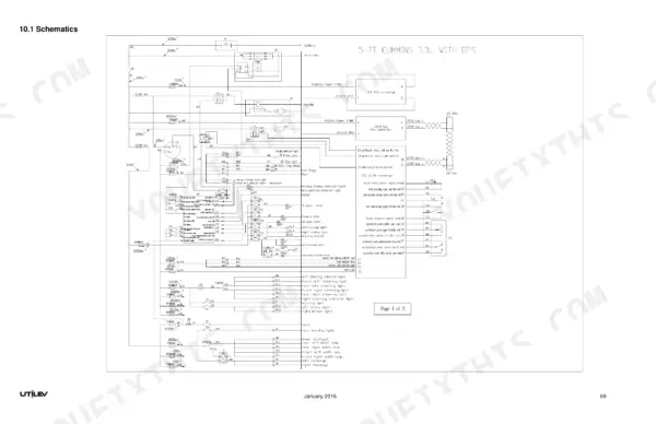 utilev-ut50-ut60-ut70-internal-combustion-counterbalanced-forklift-truck-service-manual-76500014-wiring-73.webp Utilev UT50P, UT60P, UT70P wiring diagram for Cummins 3.3L engine with OPS, showing ECU and sensor connections.